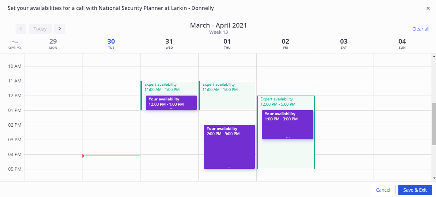 Image of Inex One interview scheduling interface