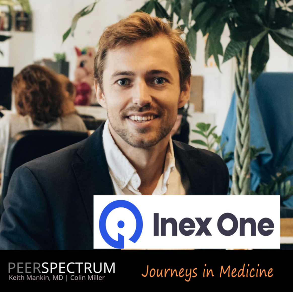 Headshot of Inex One CEO Max Friberg, with Peerspectrum and Inex One logos