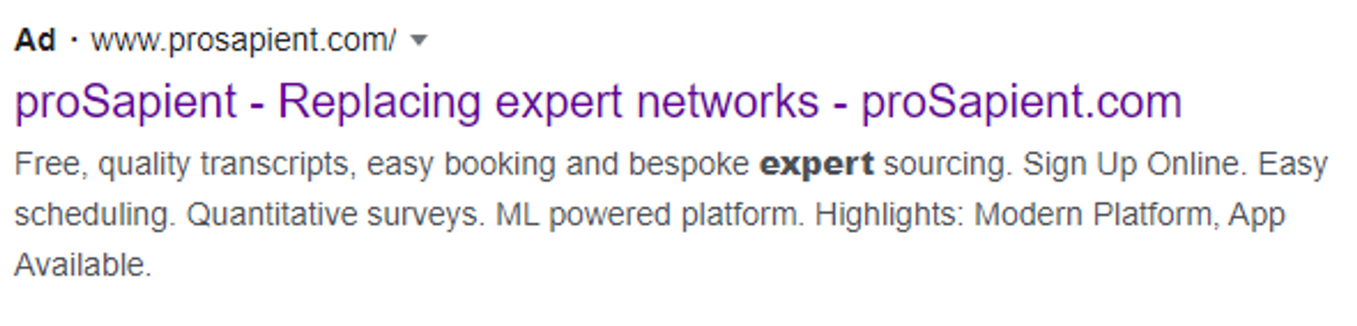 Prosapient advertisement, stating that it is replacing expert networks