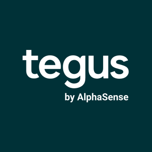 Logo with the text "tegus by AlphaSense" in white on a dark teal background.